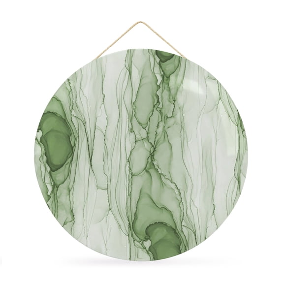 Welcome Sign for Front Door, Green Marble Round Metal Wall Art Wreaths, Modern Abstract Luxury Fluid Artwork Outdoor Indoor Wall Hanging Sign for Porch Decor Housewarming Gifts 11.8 Inch