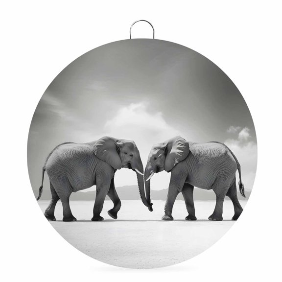 Welcome Sign for Front Door, Grey Elephants Round Metal Welcome Front Porch Decoration, Modern Art Animals Entryway Wall Hanging Sign for Living Room Kitchen Hallway Housewarming Gift 6''