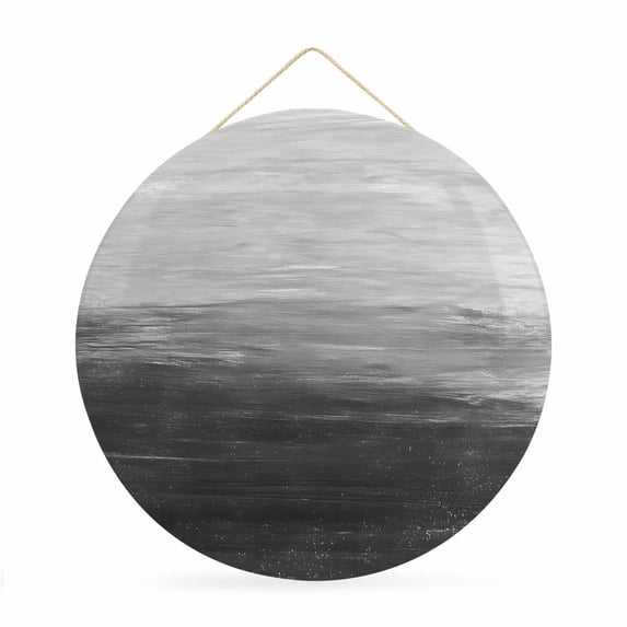 Welcome Sign for Front Door,Grey Ombre Round Metal Welcome Front Porch Decoration,Modern Abstract Art Ocean Oil Painting Wall Hanging Sign for Living Room Kitchen Hallway Housewarming Gift 12''