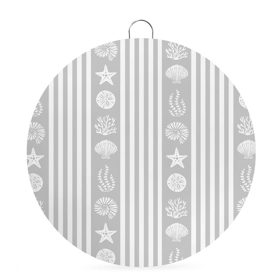Welcome Sign for Front Door,Grey Striped Coastal Round Metal Welcome Front Porch Decoration,Nautical Beach Starfish Shell Wall Hanging Sign for Living Room Kitchen Hallway Housewarming Gift 8''