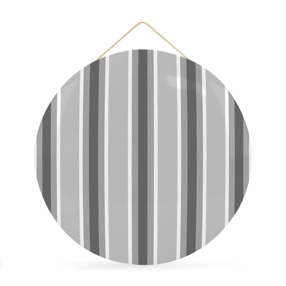 Welcome Sign for Front Door, Grey Striped Round Metal Wall Art Wreaths, Geometric Modern Vertical Lines Abstract Outdoor Indoor Wall Hanging Sign for Porch Decor Housewarming Gifts 11.8 Inch