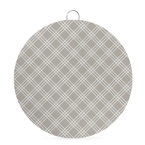 Welcome Sign for Front Door, Grey Tartan Round Metal Wall Art Wreaths, Classic Plaid Grid Geometric Minimalist Outdoor Indoor Wall Hanging Sign for Porch Decor Housewarming Gifts 7.9 Inch