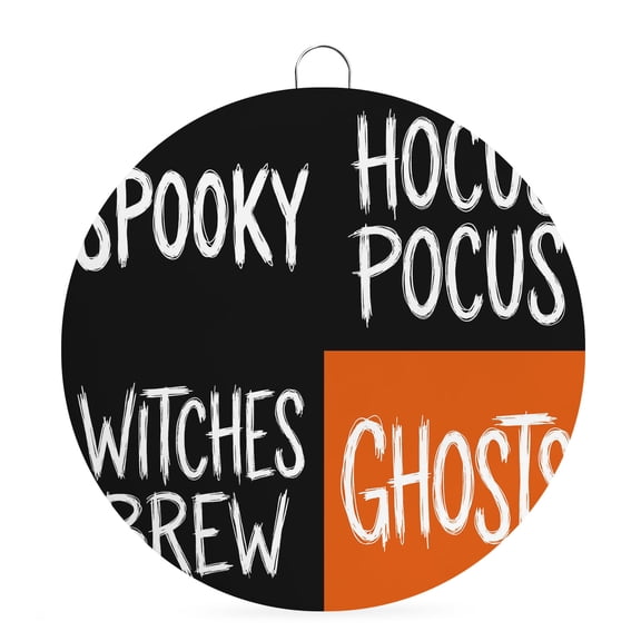 Welcome Sign for Front Door, Halloween 6 Inch Round Metal Sign for Home Decoration, Fall Horror Letters Spooky Ghosts Black Orange Decorative Wall Signs for Holiday Party Supplies Decor