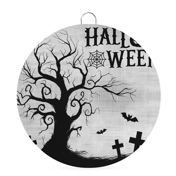 Welcome Sign for Front Door, Halloween Round Metal Wall Art Wreaths, Fall Pumpkin Spooky Bats Horror Trees Rustic Gray Outdoor Indoor Wall Hanging Sign for Porch Decor Housewarming Gifts 5.9 Inch