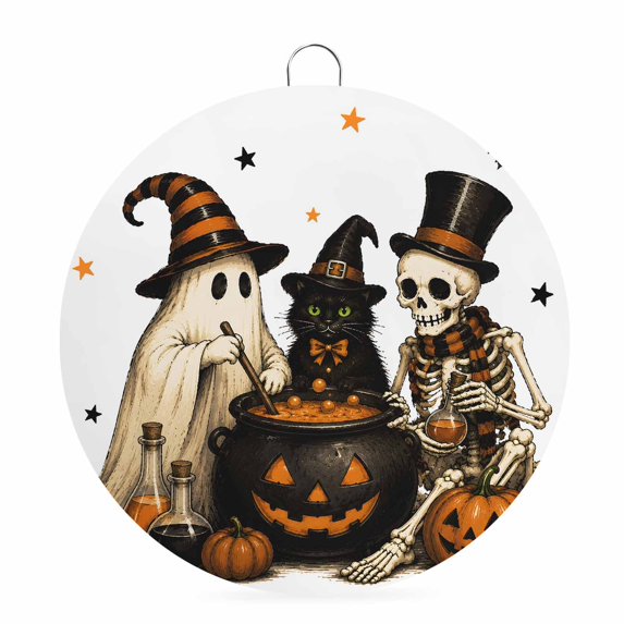 Welcome Sign for Front Door, Halloween Round Metal Wall Art Wreaths, Funny Ghost Black Cat Skull Pumpkins Outdoor Indoor Wall Hanging Sign for Porch Decor Housewarming Gifts 5.9 Inch