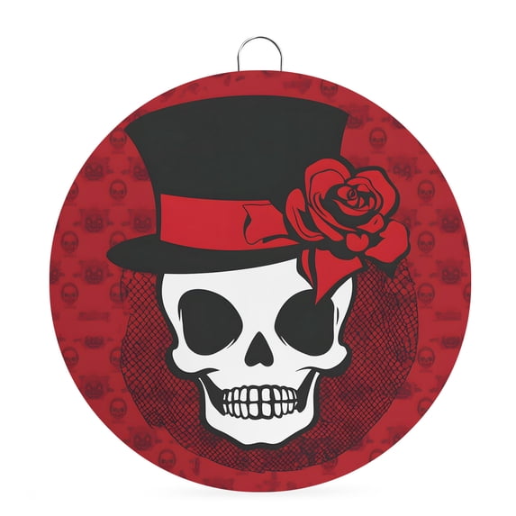 Welcome Sign for Front Door, Halloween Round Metal Wall Art Wreaths, Skull Head Red Roses Horror Street Art Outdoor Indoor Wall Hanging Sign for Porch Decor Housewarming Gifts 7.9 Inch
