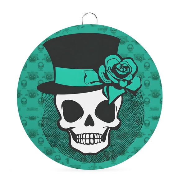 Welcome Sign for Front Door, Halloween Round Metal Wall Art Wreaths, Skull Head Roses Horror Street Art Mint Green Outdoor Indoor Wall Hanging Sign for Porch Decor Housewarming Gifts 7.9 Inch