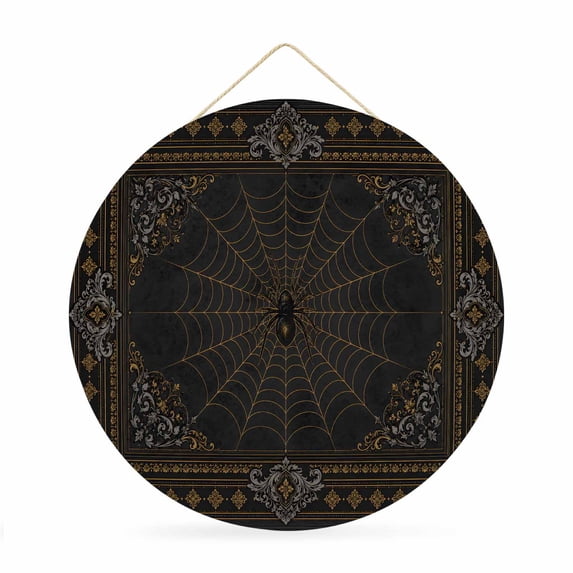Welcome Sign for Front Door, Halloween Round Metal Wall Art Wreaths, Vintage Dark Spiders Floral Scrollwork Outdoor Indoor Wall Hanging Sign for Porch Decor Housewarming Gifts 11.8 Inch