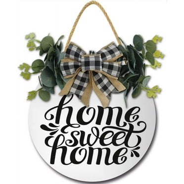 Welcome Sign for Front Door, Hello Sign with Greenery Decor Round Wood Hanging Sign Farmhouse Porch Decorations Housewarming Gift for Home Outdoor Indoor