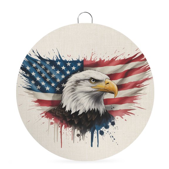 Welcome Sign for Front Door,Independence Day Round Metal Welcome Front Porch Decoration,Patriotic Eagle U.S Flag Vintage Wall Hanging Sign for Living Room Kitchen Hallway Housewarming Gift 6''