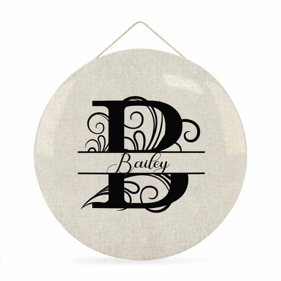 Welcome Sign for Front Door, Letter B 12 Inch Round Metal Sign for Home Decoration, Monogram Words Decorative Wall Signs for Holiday Party Supplies Decor