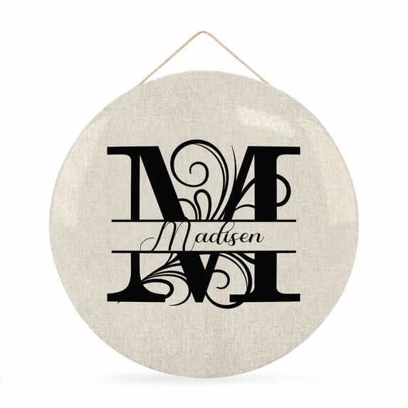Welcome Sign for Front Door, Letter M 12 Inch Round Metal Sign for Home Decoration, Monogram Words Decorative Wall Signs for Holiday Party Supplies Decor