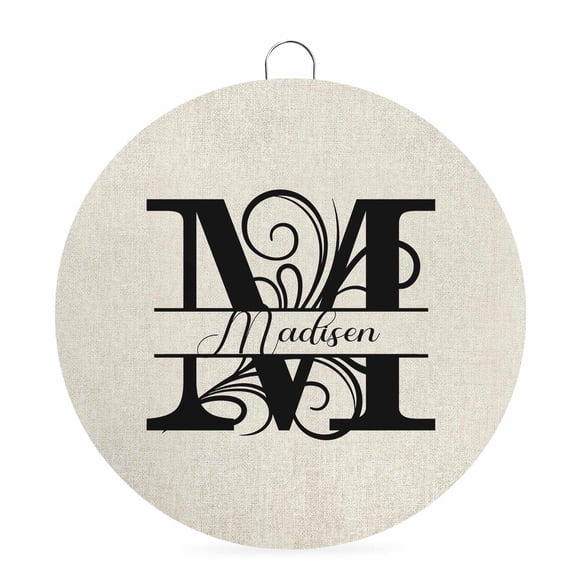 Welcome Sign for Front Door, Letter M 6 Inch Round Metal Sign for Home Decoration, Monogram Words Decorative Wall Signs for Holiday Party Supplies Decor