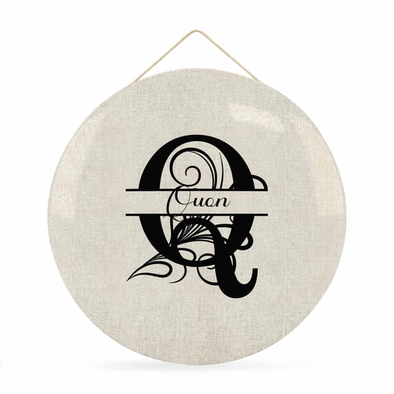 Welcome Sign for Front Door, Letter Q 12 Inch Round Metal Sign for Home Decoration, Monogram Words Decorative Wall Signs for Holiday Party Supplies Decor