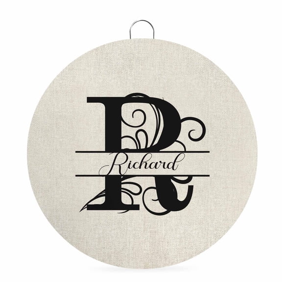 Welcome Sign for Front Door, Letter R 8 Inch Round Metal Sign for Home Decoration, Monogram Words Decorative Wall Signs for Holiday Party Supplies Decor