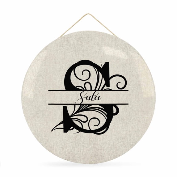 Welcome Sign for Front Door, Letter S Round Metal Welcome Front Porch Decoration, Monogram Words Entryway Wall Hanging Sign for Living Room Kitchen Hallway Housewarming Gift 12''