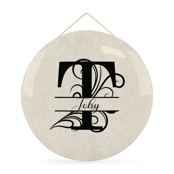 Welcome Sign for Front Door, Letter T Round Metal Welcome Front Porch Decoration, Monogram Words Entryway Wall Hanging Sign for Living Room Kitchen Hallway Housewarming Gift 12''