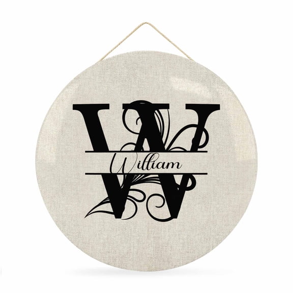 Welcome Sign for Front Door, Letter W 12 Inch Round Metal Sign for Home Decoration, Monogram Words Decorative Wall Signs for Holiday Party Supplies Decor