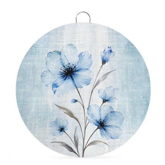 Welcome Sign for Front Door, Light Blue Spring Floral Round Metal Wall Art Wreaths, Vintage Luxury Botanical Outdoor Indoor Wall Hanging Sign for Porch Decor Housewarming Gifts 7.9 Inch
