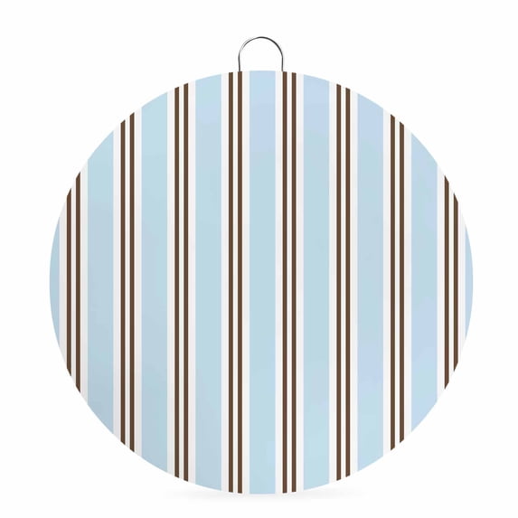Welcome Sign for Front Door, Light Brown Blue Striped Round Metal Wall Art Wreaths, Modern Farmhouse Vertical Stripes Outdoor Indoor Wall Hanging Sign for Porch Decor Housewarming Gifts 7.9 Inch