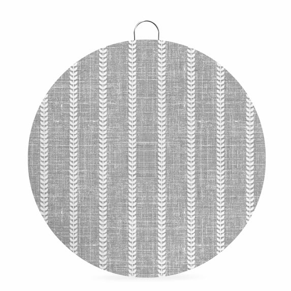 Welcome Sign for Front Door, Light Gray Striped Round Metal Wall Art Wreaths, Modern Minimalist Stripe Lines Grey Outdoor Indoor Wall Hanging Sign for Porch Decor Housewarming Gifts 7.9 Inch