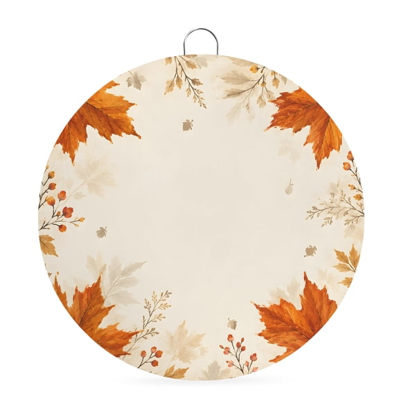 Welcome Sign for Front Door, Maple Leaves Fall Round Metal Wall Art Wreaths, Thanksgiving Botanical Farmhouse Outdoor Indoor Wall Hanging Sign for Porch Decor Housewarming Gifts 5.9 Inch