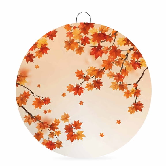 Welcome Sign for Front Door, Maple Leaves Fall Round Metal Wall Art Wreaths, Thanksgiving Botanical Leaves Autumn Outdoor Indoor Wall Hanging Sign for Porch Decor Housewarming Gifts 7.9 Inch