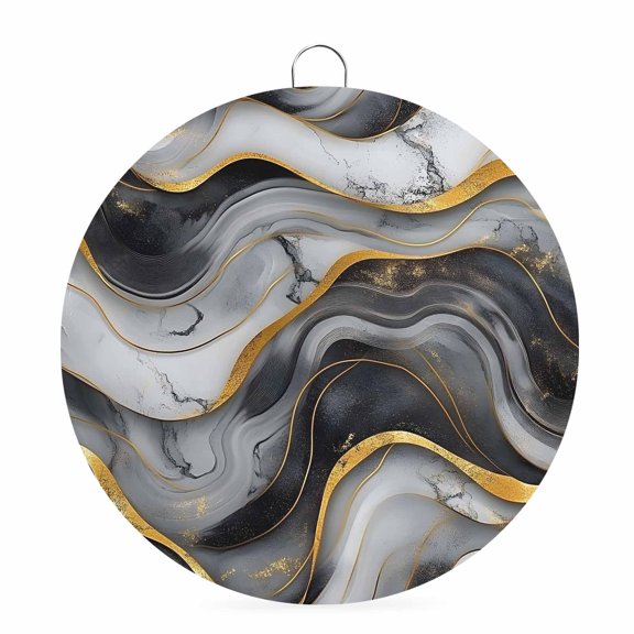 Welcome Sign for Front Door,Marble Black Grey Round Metal Welcome Front Porch Decoration,Modern Fake Stone Gold Foil Wavy Wall Hanging Sign for Living Room Kitchen Hallway Housewarming Gift 6''