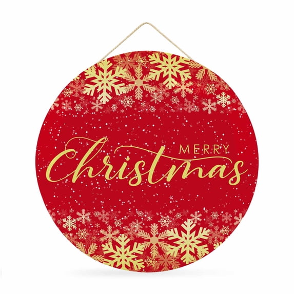 Welcome Sign for Front Door, Merry Christmas Round Metal Wall Art Wreaths, Winter Snowflake Xmas Red Outdoor Indoor Wall Hanging Sign for Porch Decor Housewarming Gifts 11.8 Inch