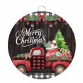 thumbnail image 1 of Welcome Sign for Front Door, Merry Christmas Round Metal Wall Art Wreaths, Xmas Tree Truck Balls Gifts Brown Wood Outdoor Indoor Wall Hanging Sign for Porch Decor Housewarming Gifts 5.9 Inch, 1 of 8