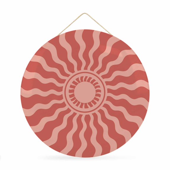 Welcome Sign for Front Door, Middle Century Round Metal Wall Art Wreaths, Vintage Abstract Sunshine Bohemia Red Outdoor Indoor Wall Hanging Sign for Porch Decor Housewarming Gifts 11.8 Inch