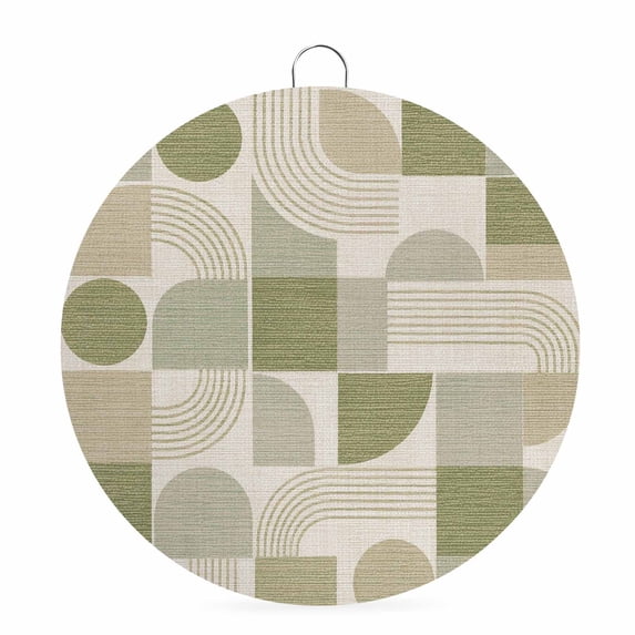 Welcome Sign for Front Door, Modern Geometric Round Metal Wall Art Wreaths, Retro Middle Century Bohemia Sage Green Outdoor Indoor Wall Hanging Sign for Porch Decor Housewarming Gifts 5.9 Inch