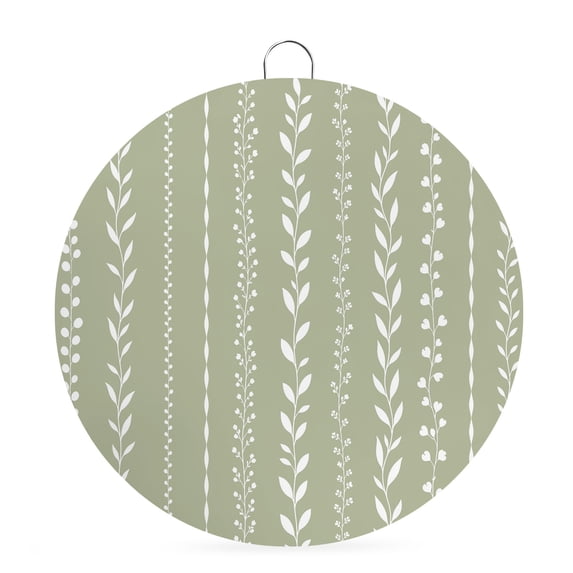 Welcome Sign for Front Door, Modern Minimalist Round Metal Wall Art Wreaths, Farmhouse Leaf Stripes Sage Green Outdoor Indoor Wall Hanging Sign for Porch Decor Housewarming Gifts 7.9 Inch