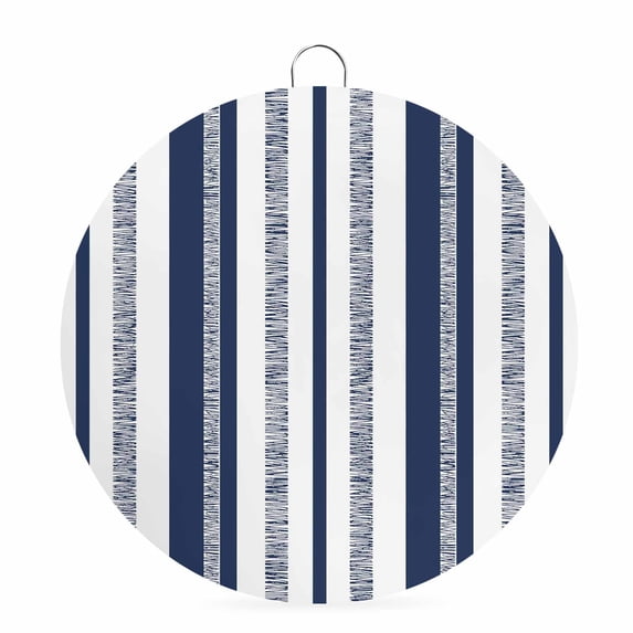 Welcome Sign for Front Door, Modern Minimalist Round Metal Wall Art Wreaths, Simple Vertical Stripes Pattern Navy Blue Outdoor Indoor Wall Hanging Sign for Porch Decor Housewarming Gifts 7.9 Inch