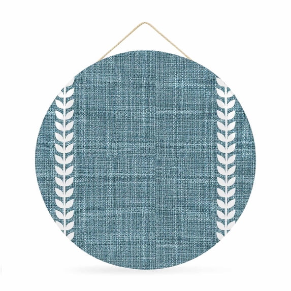Welcome Sign for Front Door, Modern Minimlist Round Metal Wall Art Wreaths, Country Simple Vertical Leaf Pattern Blue Outdoor Indoor Wall Hanging Sign for Porch Decor Housewarming Gifts 11.8 Inch