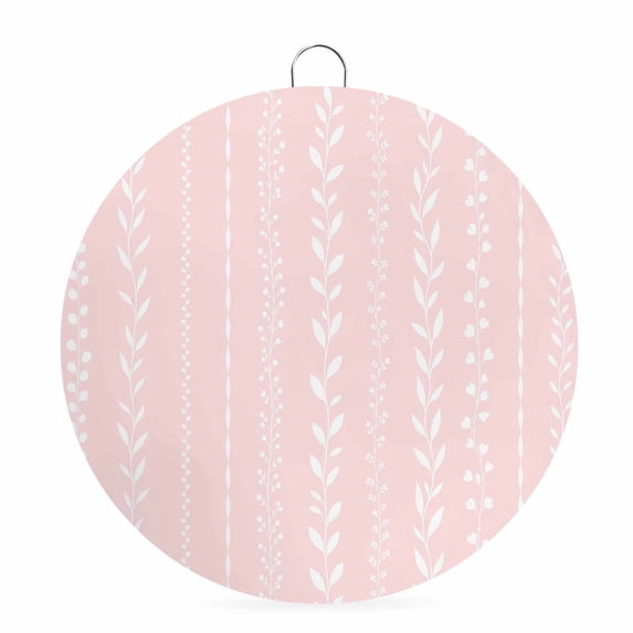 Welcome Sign for Front Door, Modern Simple Round Metal Wall Art Wreaths, Country Leaf Floral Stripes Lines Pink Outdoor Indoor Wall Hanging Sign for Porch Decor Housewarming Gifts 7.9 Inch