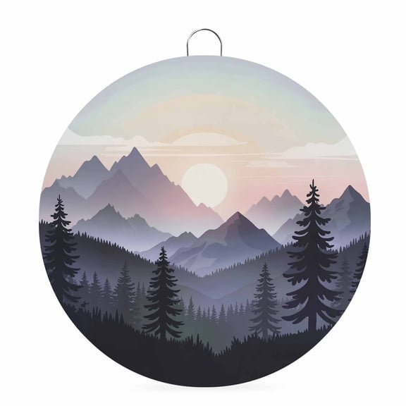 Welcome Sign for Front Door,Mountain Forest Round Metal Welcome Front Porch Decoration,Farmhouse Cabin Nature Sunrise Landscape Wall Hanging Sign for Living Room Kitchen Hallway Housewarming Gift 6''
