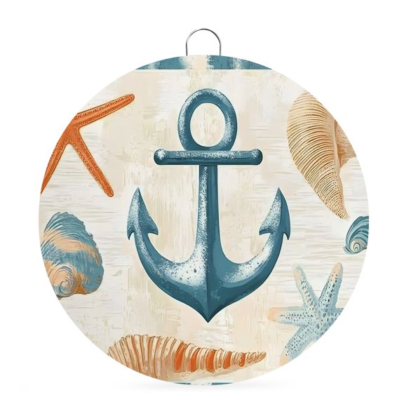 Welcome Sign for Front Door,Nautical Anchor Round Metal Welcome Front Porch Decoration,Coastal Ocean Vintage Starfish Shells Wall Hanging Sign for Living Room Kitchen Hallway Housewarming Gift 6''