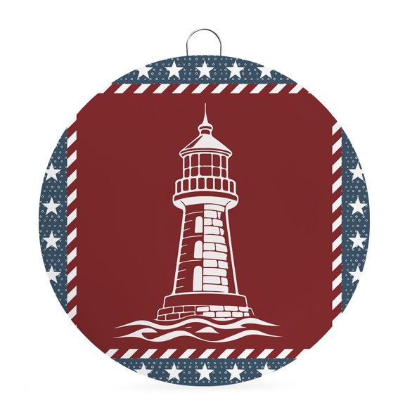 Welcome Sign for Front Door,Nautical Lighthouse Round Metal Welcome Front Porch Decoration,Red Navy Blue Coastal Stars Ocean Wall Hanging Sign for Living Room Kitchen Hallway Housewarming Gift 6''