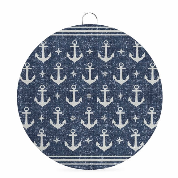 Welcome Sign for Front Door, Navy Blue Anchor Round Metal Wall Art Wreaths, Nautical Summer Beach Coastal Outdoor Indoor Wall Hanging Sign for Porch Decor Housewarming Gifts 5.9 Inch