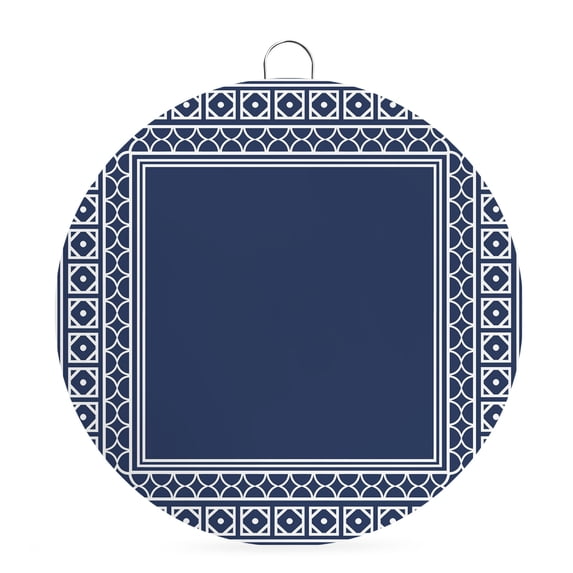 Welcome Sign for Front Door, Navy Blue Boho Round Metal Wall Art Wreaths, Modern Geometric Bohemia Abstract Textured Outdoor Indoor Wall Hanging Sign for Porch Decor Housewarming Gifts 5.9 Inch