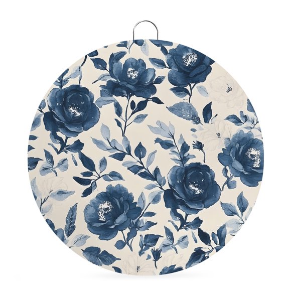 Welcome Sign for Front Door,Navy Blue Peony Round Metal Welcome Front Porch Decoration,Retro Floral Botanical Blossom Entryway Wall Hanging Sign for Living Room Kitchen Hallway Housewarming Gift 6''