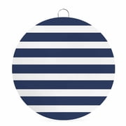 Welcome Sign for Front Door,Navy Blue Stripe Round Metal Welcome Front Porch Decoration,Modern Simple Geometric White Striped Wall Hanging Sign for Living Room Kitchen Hallway Housewarming Gift 6''