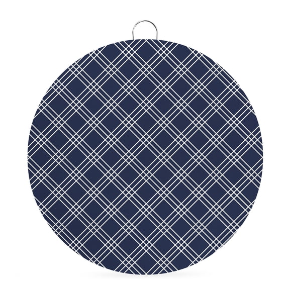 Welcome Sign for Front Door, Navy Blue Tartan Round Metal Wall Art Wreaths, Classic Plaid Grid Geometric Minimalist Outdoor Indoor Wall Hanging Sign for Porch Decor Housewarming Gifts 5.9 Inch