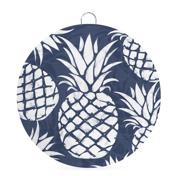 Welcome Sign for Front Door,Navy Blue White Pineapple Round Metal Welcome Front Porch Decor,Tropical Summer Botanical Fruits Wall Hanging Sign for Living Room Kitchen Hallway Housewarming Gift 8''