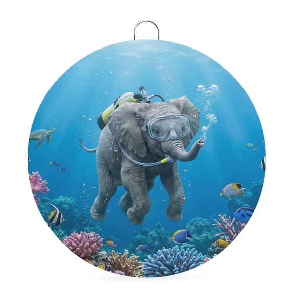 Welcome Sign for Front Door,Ocean Diving Elephant Round Metal Welcome Front Porch Decor,Blue Coastal Coral Fish Marine Life Wall Hanging Sign for Living Room Kitchen Hallway Housewarming Gift 6''