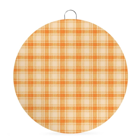 Welcome Sign for Front Door, Orange Beige Checkered Round Metal Wall Art Wreaths, Country Rustic Buffalo Plaid Outdoor Indoor Wall Hanging Sign for Porch Decor Housewarming Gifts 7.9 Inch