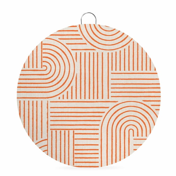 Welcome Sign for Front Door, Orange Boho Round Metal Wall Art Wreaths, Abstract Geometric Curves Lines Modern Outdoor Indoor Wall Hanging Sign for Porch Decor Housewarming Gifts 5.9 Inch
