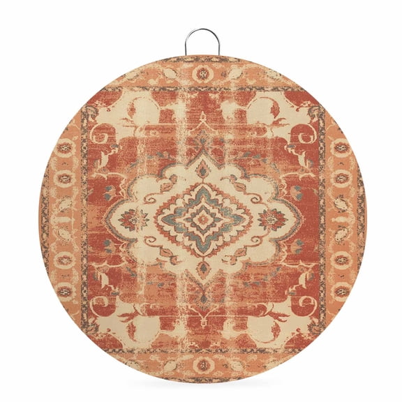 Welcome Sign for Front Door,Orange Boho Round Metal Welcome Front Porch Decoration,Geometric Antique Tribal Retro Ethnic Wall Hanging Sign for Living Room Kitchen Hallway Housewarming Gift 6''