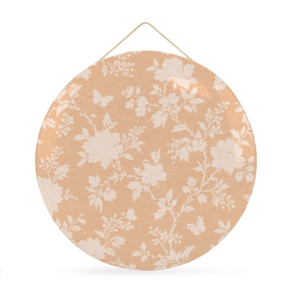 Welcome Sign for Front Door, Orange Flowers Round Metal Wall Art Wreaths, Farmhouse Botanical Floral Butterfly Outdoor Indoor Wall Hanging Sign for Porch Decor Housewarming Gifts 11.8 Inch